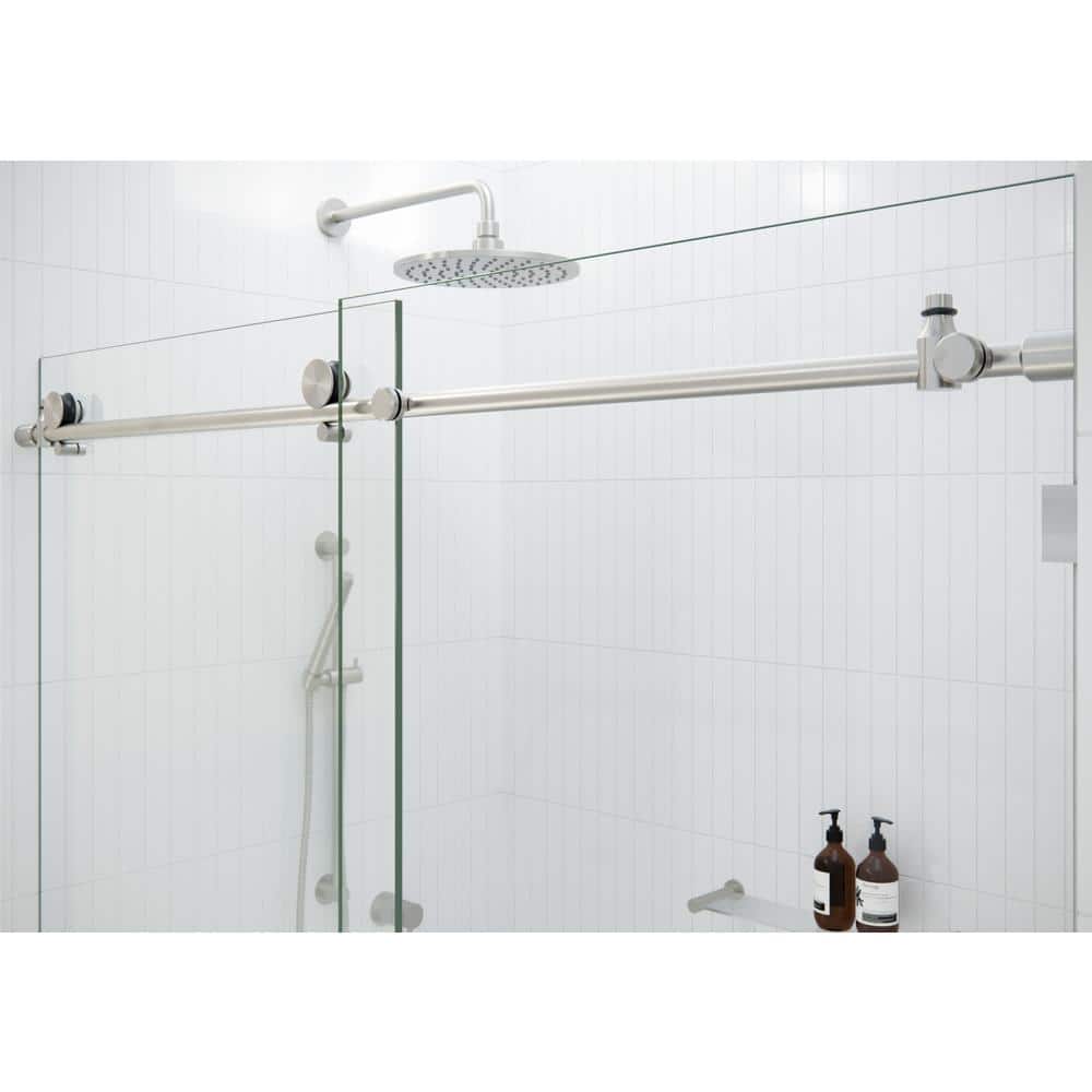 Eclipse 60-64" Brushed Nickel Frameless Sliding Shower Door with Clear Glass