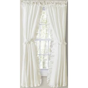 Classic Narrow Ruffled Natural Polyester/Cotton 80 in. W x 72 in. L Rod Pocket Sheer Priscilla Pair Curtains with Ties