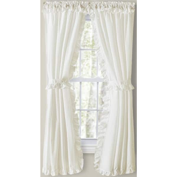 Ellis Curtain Classic Narrow Ruffled Natural Polyester/Cotton 80 in. W x 72 in. L Rod Pocket Sheer Priscilla Pair Curtains with Ties
