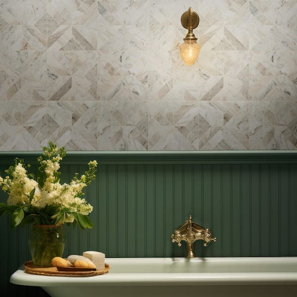 Arabescato Venato White Argyle 12 in. x 12 in. x 0.38 in. Honed Marble Mesh Mounted Mosaic Tile 10 sq.ft./Case