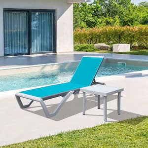 2-Piece Aluminum Outdoor Chaise Lounge and Aqua Side Table