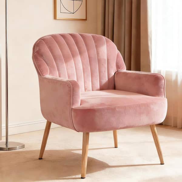 Peter Pink 25 in. Velvet Upholstered Accent Chair, Barrel Chair, Arm Chair with Metal Legs