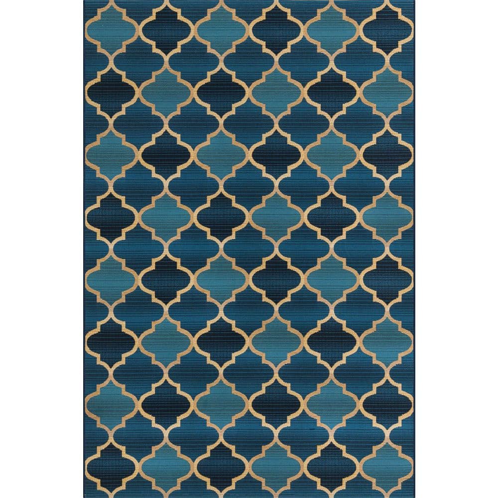 Eden Trellis Easy-Care Blue and Beige 5'3" x 8' Outdoor Rug