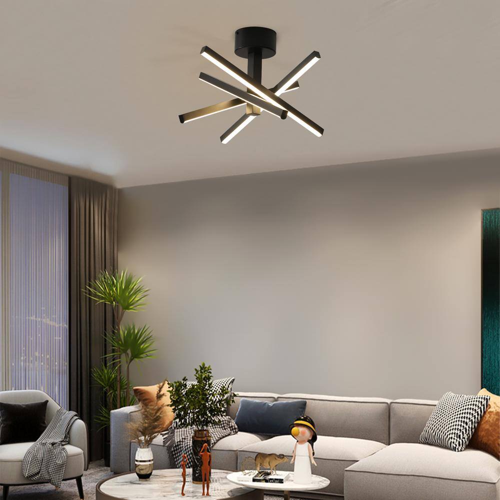 Black Aluminum Modern LED Semi-Flush Mount Ceiling Light