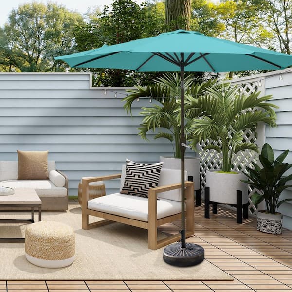 Peyton 9 ft. Market Patio Umbrella in Turquoise with Bronze Round Base