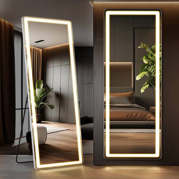 Unbranded White 26 in. W x 71 in. H Rectangle Full Length Mirror, 3-Color Lighting with LED Lights
