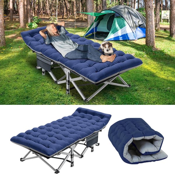 Folding Camping Cot XL with Carry Bag, Double Layer Oxford Portable Travel Cots for Home, Outdoor Beach