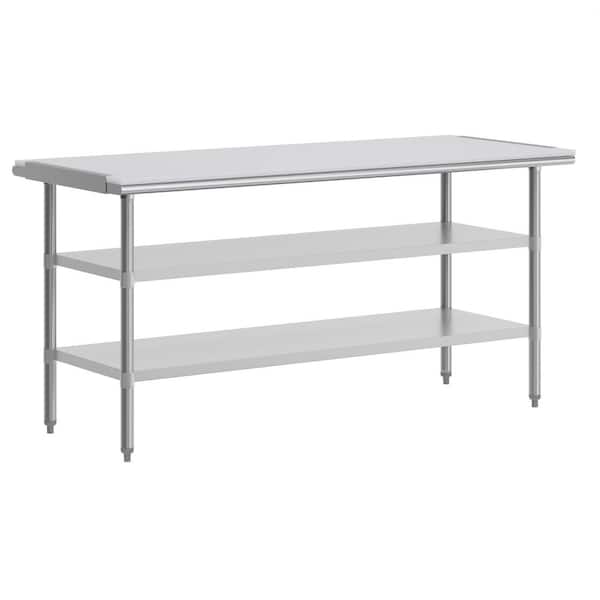 Reader Stainless Steel Metal 72 in. Kitchen Prep Table with Cutting Board and 2 Galvanized Steel Undershelves