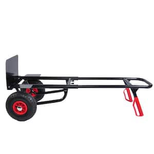 3.19 cu. ft. Black Red Steel Garden Cart with Double Handles, Retractable Handle and Folding Toe Board