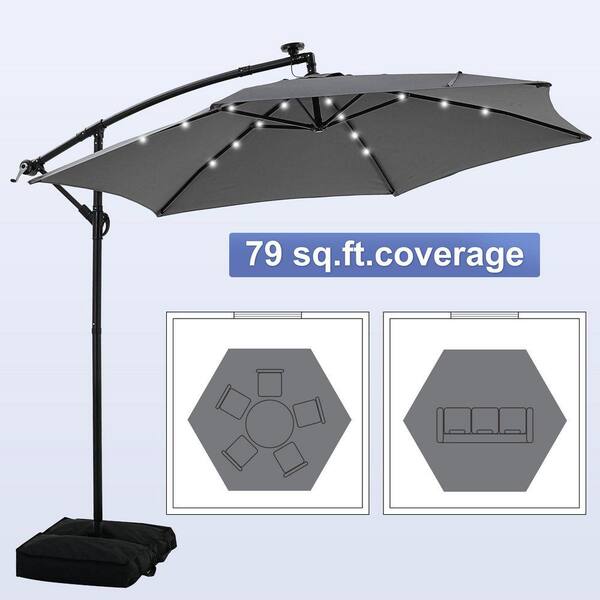 ainfox outdoor 10ft solar cantilever offset hanging patio umbrella Double Top Heavy-Duty with lights and Cross Base,5-Year-Non-Fading Large Aluminum 200gPU coated fabric Ainfox 10 ft. Steel Cantilever