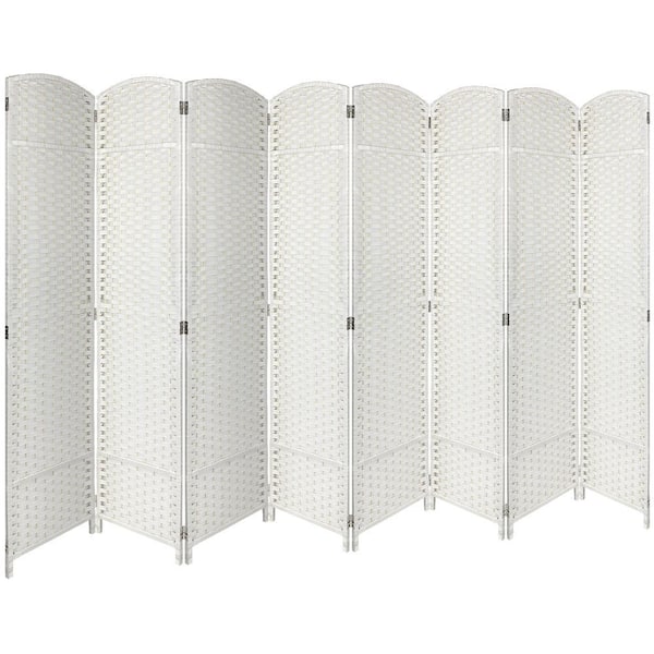 8 Panel Room Divider Double Hinged Privacy Screen Panels, Partition Room Dividers - 128-inch Wide, White