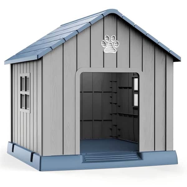 WTVWTV 40.87 in. W x 38.82 in. H x 37.8 in. D Resin Dog House Wall Kit in Blue and Gray Durable Waterproof with Air Vents
