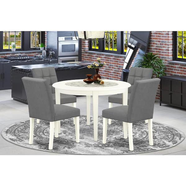 East West Furniture 5-Piece Linen White Solid Wood Top - Round Dining Room Set - Seats 4