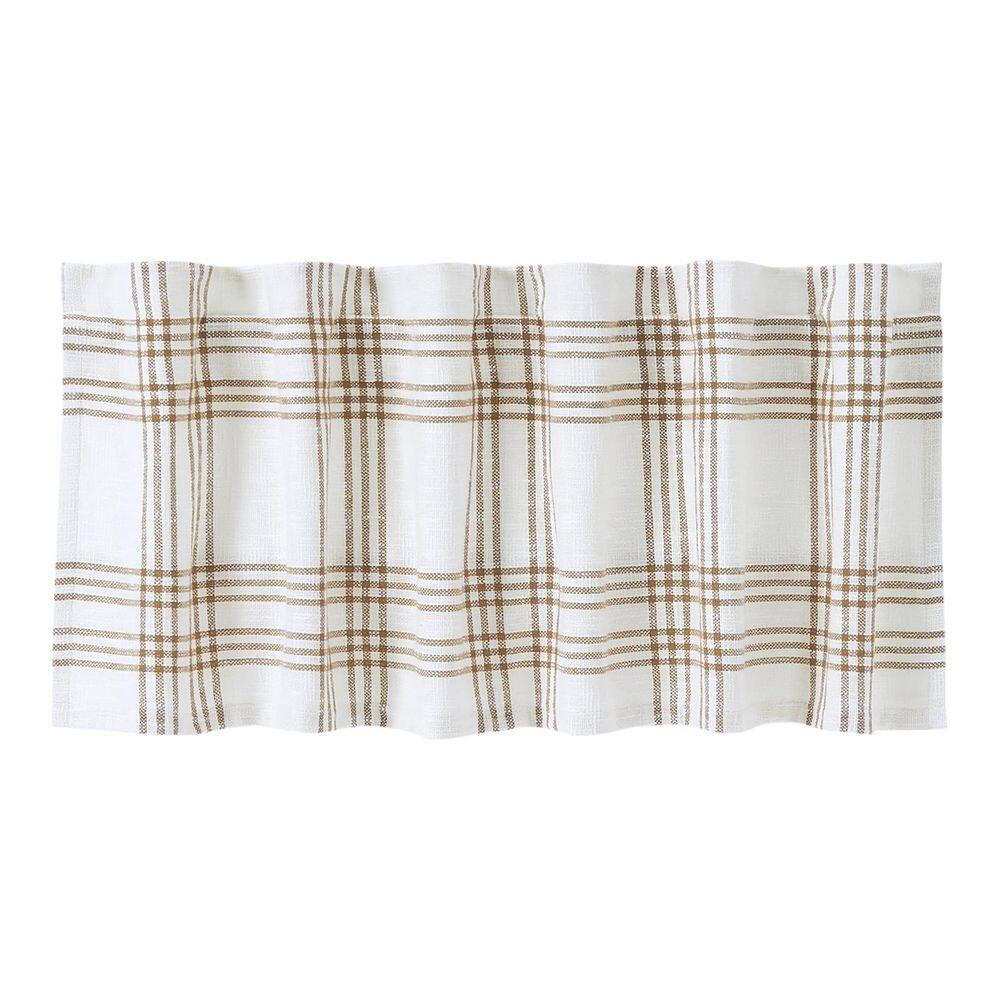 Golden Tan and Soft White Plaid Cotton Valance, 60" Width