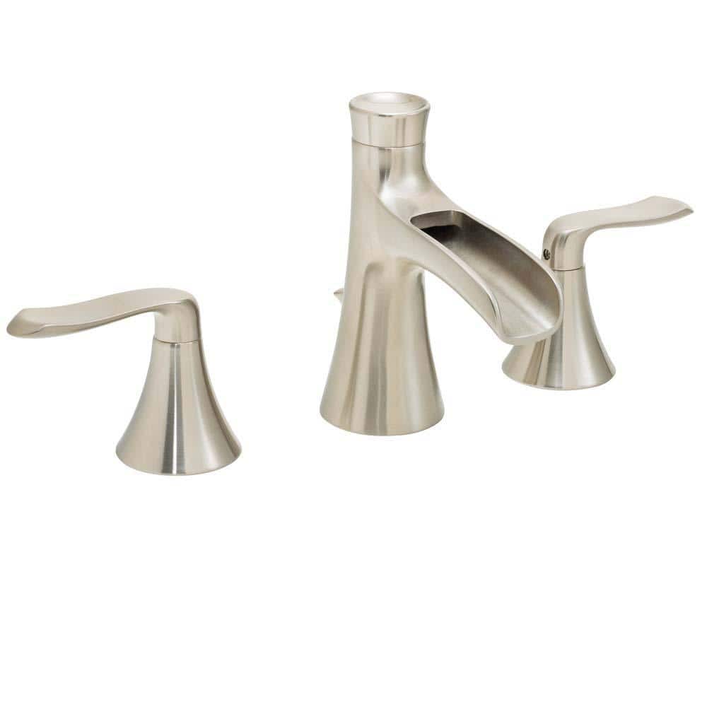 Brushed Nickel Widespread Waterfall Bathroom Faucet