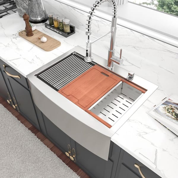 16-Gauge Stainless Steel 36 in. Single Bowl Farmhouse Apron Drop-In Workstation Kitchen Sink with Bottom Grid