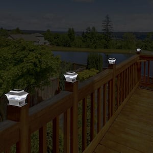 5.75 in. L Solar Silver Powered LED Fence Deck Post Cap Light (Set of 4 )