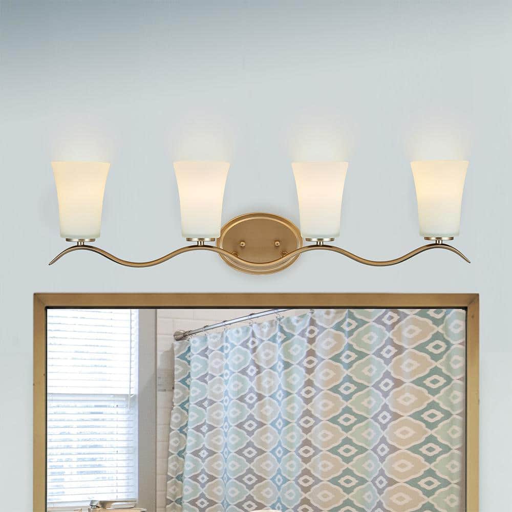 Gold 34.6" Vanity Light with White Glass Shades