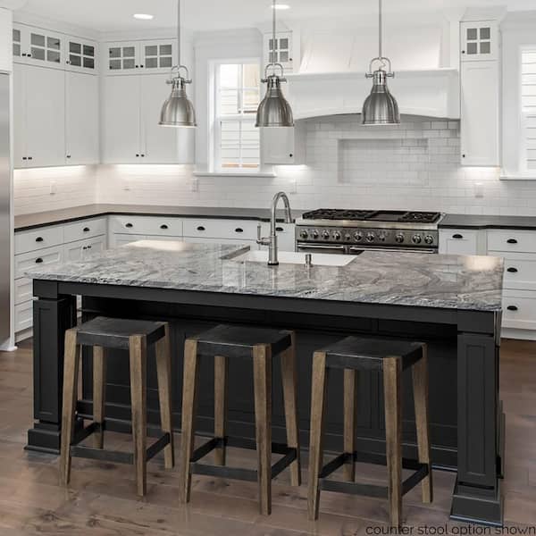 Nell III 30 in. Seat Height Black Wood Seat Brown Wood/Metal Base Stool