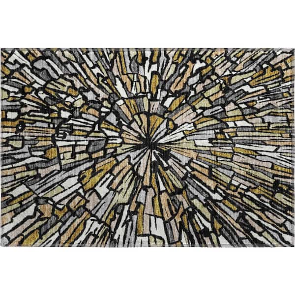 Mayfield Premium Machine Washable Abstract AMF2514 Black 3 ft. x 4 ft. Area Rug