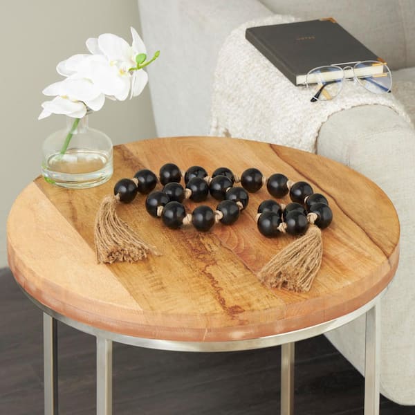 Litton Lane Dark Brown Handmade Glass Round Beaded Garland with Tassel with Knotted Brown Jute