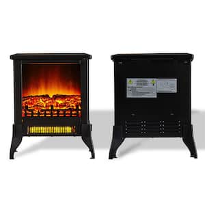 1400-Watt Black Cabinet Free Standing Electric Fireplace Infrared Stove Heater with Overheating Safety Protection