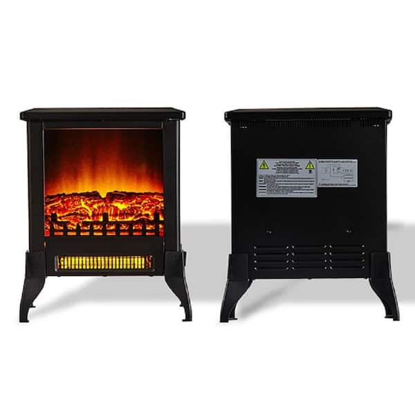 Etokfoks 1400-Watt Black Cabinet Free Standing Electric Fireplace Infrared Stove Heater with Overheating Safety Protection