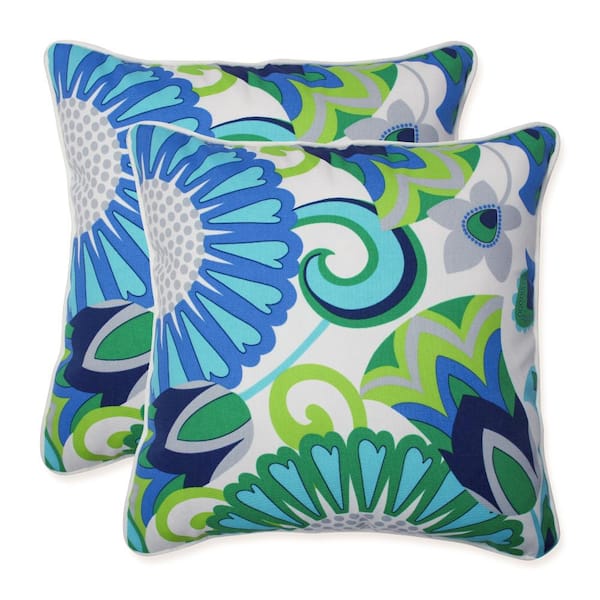 Pillow Perfect Floral Green Square Outdoor Square Throw Pillow 2-Pack