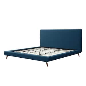 Alaric Denim King Size Platform Bed Upholstered Linen