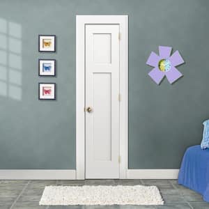 18 in. x 80 in. 3 Panel Craftsman Primed Left-Hand Smooth Solid Core Molded Composite MDF Single Prehung Interior Door