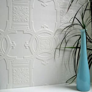 Early Victorian Paintable Textured Vinyl White & Off-White Wallpaper Sample