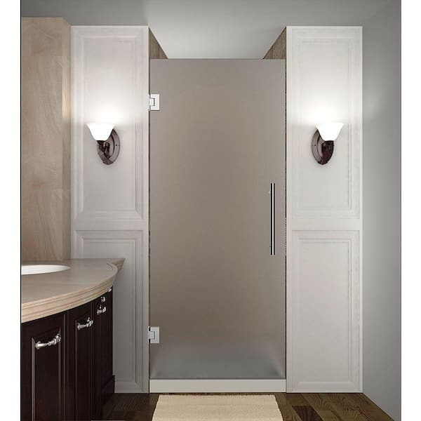 Aston Cascadia 23 in. x 72 in. Completely Frameless Hinged Shower Door with Frosted Glass in Stainless Steel