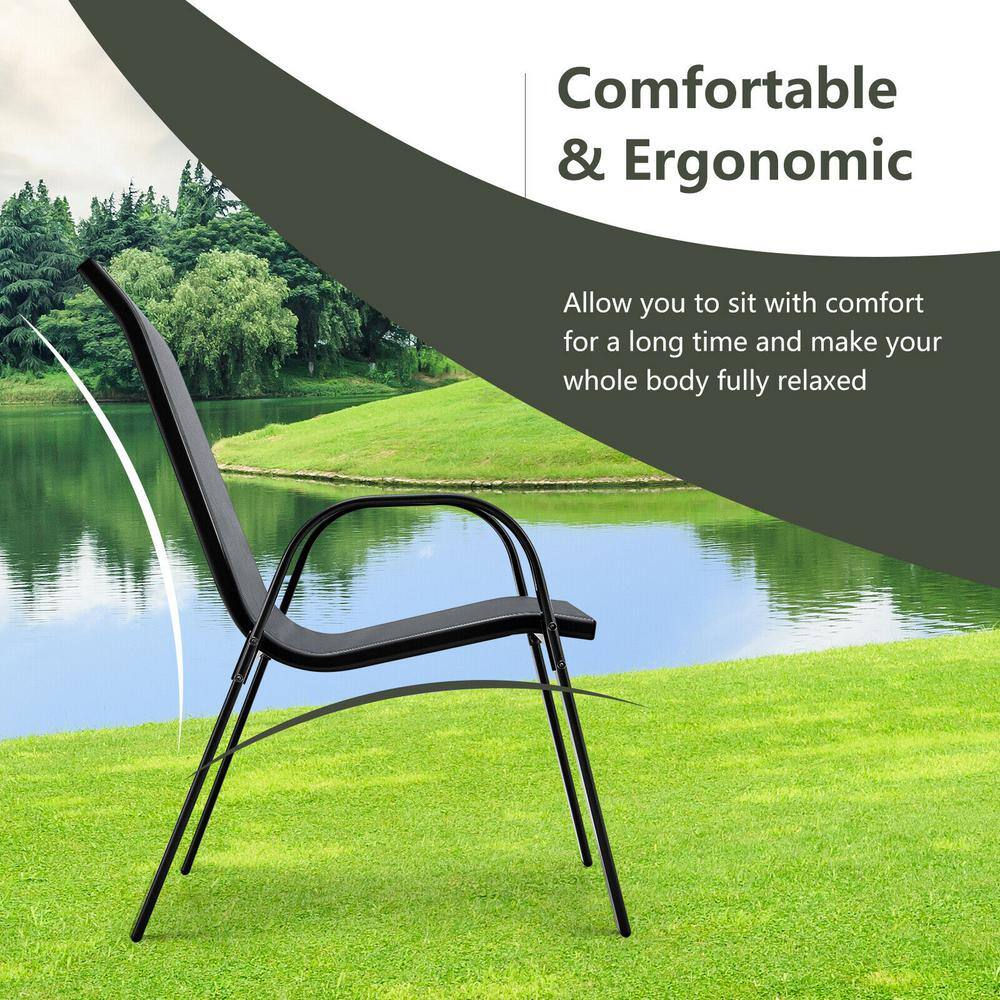 Set of 4 Gray Steel Frame Patio Dining Chairs