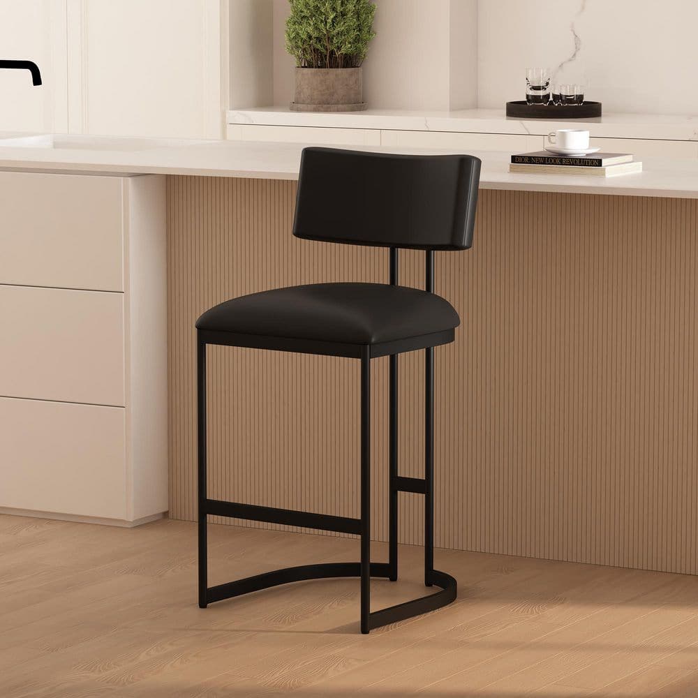 Juno 38.2 in. H Black Metal Counter Height Bar Stool with Faux Leather Upholstered Seat price history on PriceWatchPro