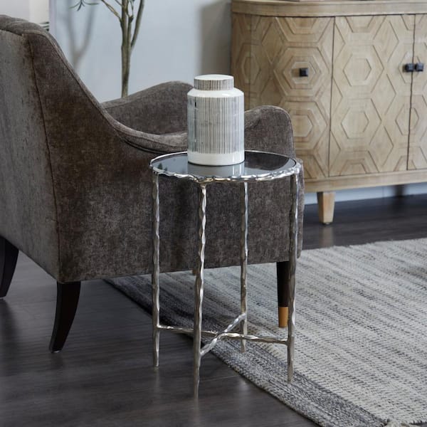 Litton Lane 15 in. Silver Large Round Glass End Accent Table with Shaded Glass Top