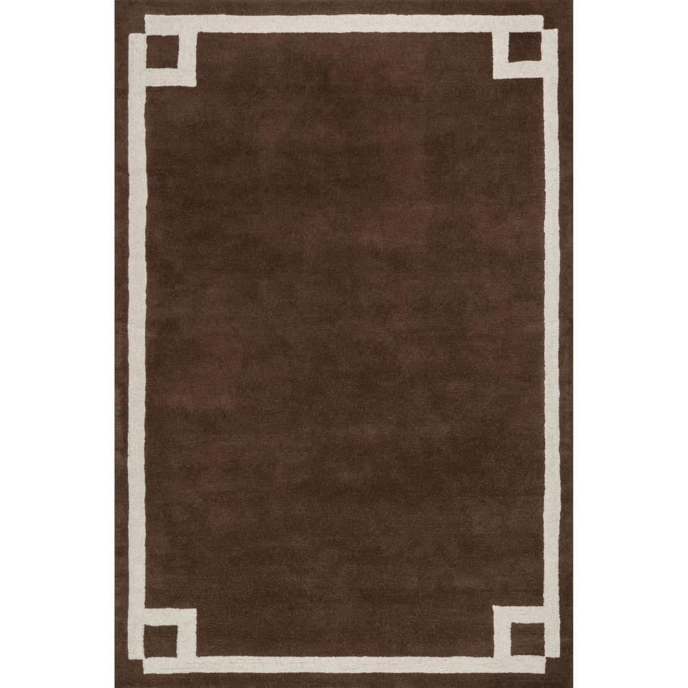 RUGS USA Grace Bordered Wool Brown 9 ft. x 12 ft. Indoor Area Rug ...