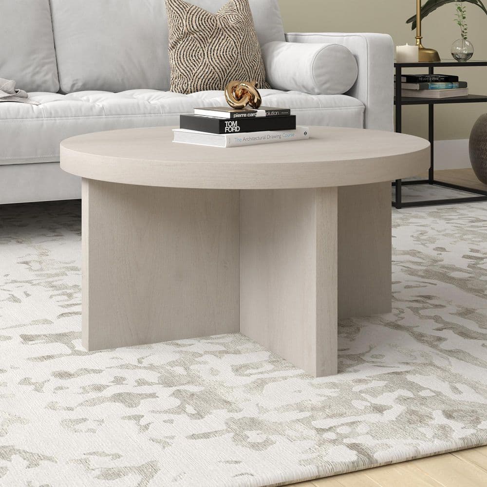 Elna 33" Alder White Round MDF Coffee Table