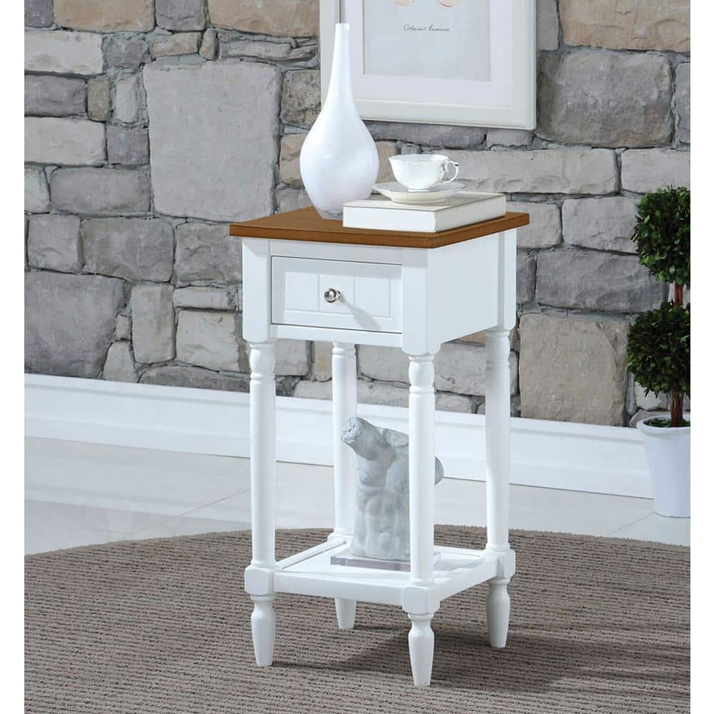 White and Medium Wood Spindle Leg Accent Table with Drawer