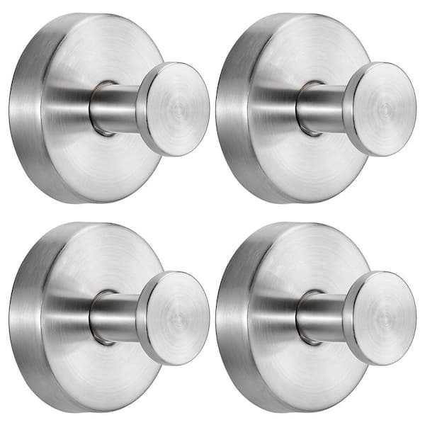Suction Cup Hook Bath Accessory in Brushed Nickel Mounts on Smooth Walls Glass Mirrors Tile No-Drill 4 Pack Knob