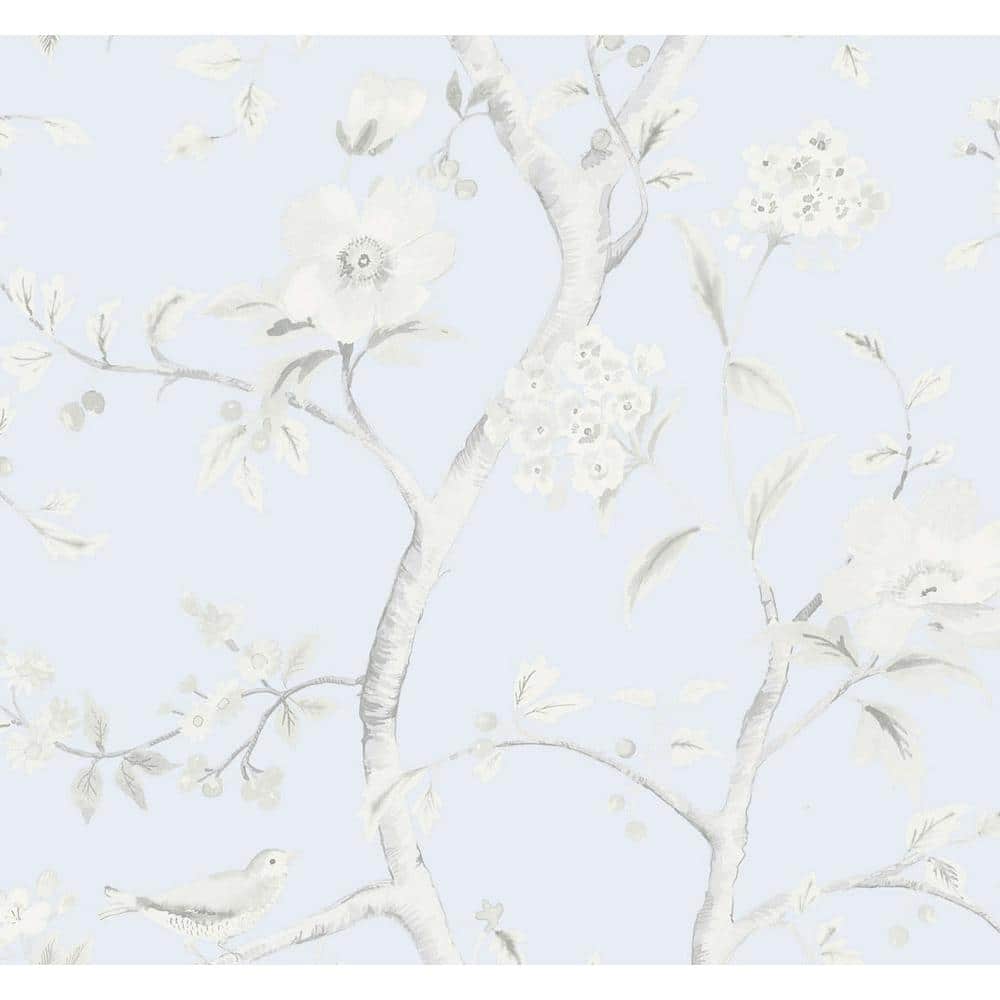 Southport Floral Blue Frost and Cove Gray Vinyl Wallpaper