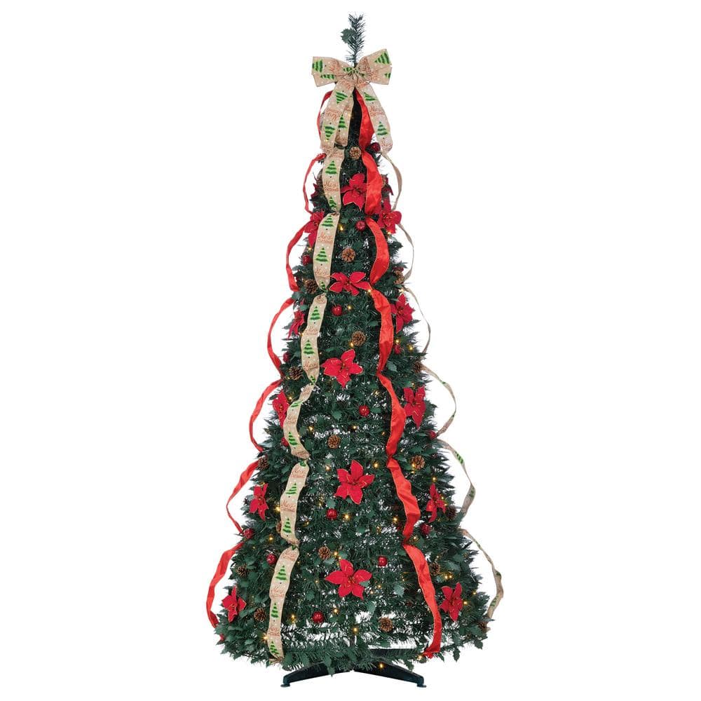 Sterling 7.5 ft. High Decorated Green Pop Up Pre-Lit Pine Artificial ...