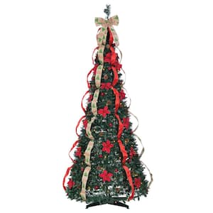 7.5 ft. High Decorated Green Pop Up Pre-Lit Pine Artificial Christmas Tree with 200 Warm White Lights