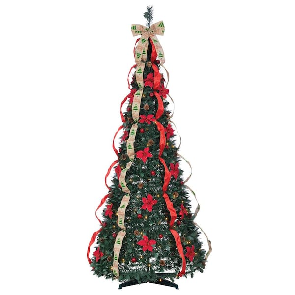 Sterling 7.5 ft. High Decorated Green Pop Up Pre-Lit Pine Artificial Christmas Tree with 200 Warm White Lights