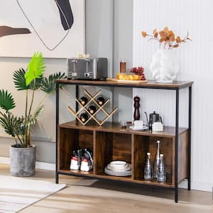 Brown Sideboard Kitchen Storage Cabinet Open Shelf with 3 Compartments Buffet