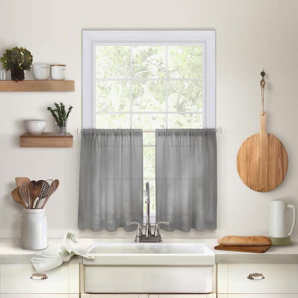 Gray Rod Pocket Room Darkening Curtain - 30 in. W x 24 in. L (Set of 2)