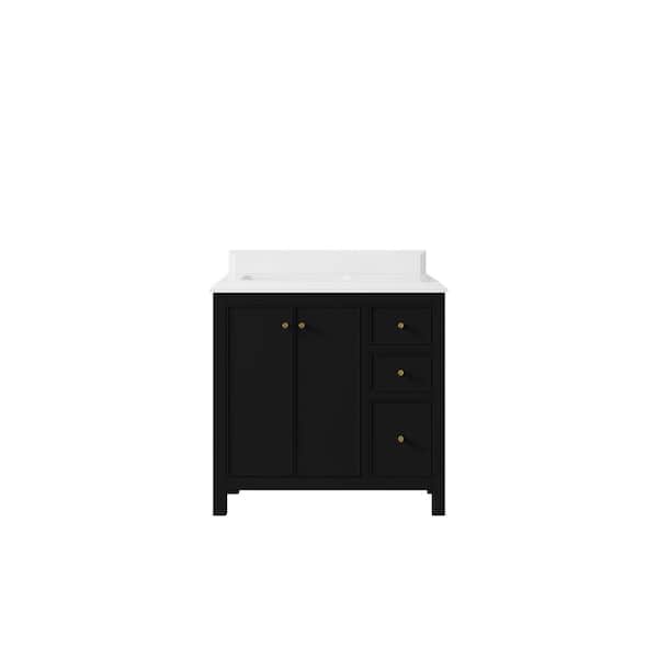 Willow Collections Chicago 36 in. W. x 22 in. D x 36 in. H Left Offset Sink Bath Vanity in Black with 1.5 in. White Qt. Top