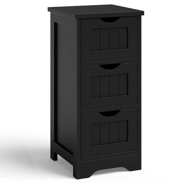Gymax 3-Drawer Black Bathroom Floor Cabinet Free Standing Side Storage Organizer Nightstand