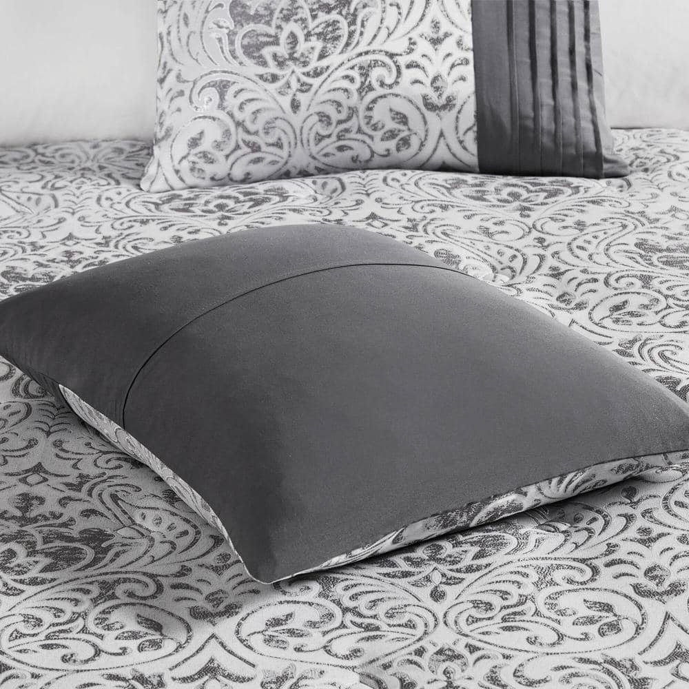 Silver Jacquard Queen Bed in a Bag Set with Microfiber Sheets