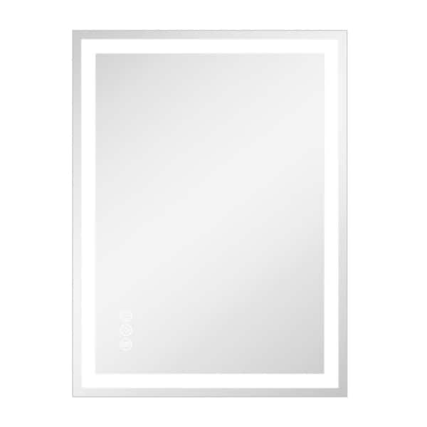 24 in. W x 32 in. H Rectangular Frameless LED Wall Bathroom Vanity Mirror, Tempered Glass