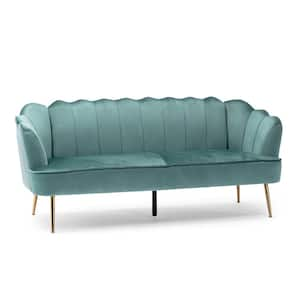 Thelen 76.25 in. Turquoise and Gold Polyester 3-Seats Sofa